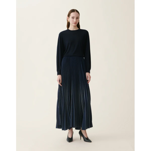 Fabiana Filippi Pleated Crêpe de Chine Skirt in Midnight Blue, view 3