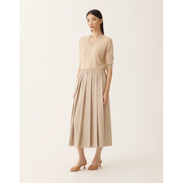 Fabiana Filippi Pleated Skirts in Techno Tailoring, Nude Skirt, view 3