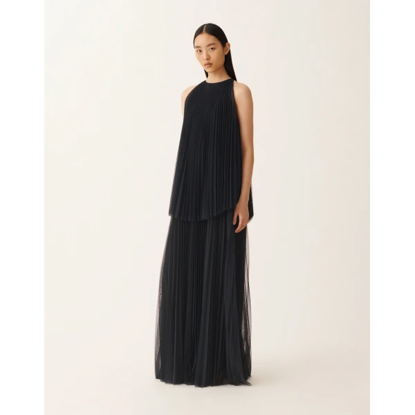 Fabiana Filippi Pleated Tulle Dress in Midnight Blue, view 3