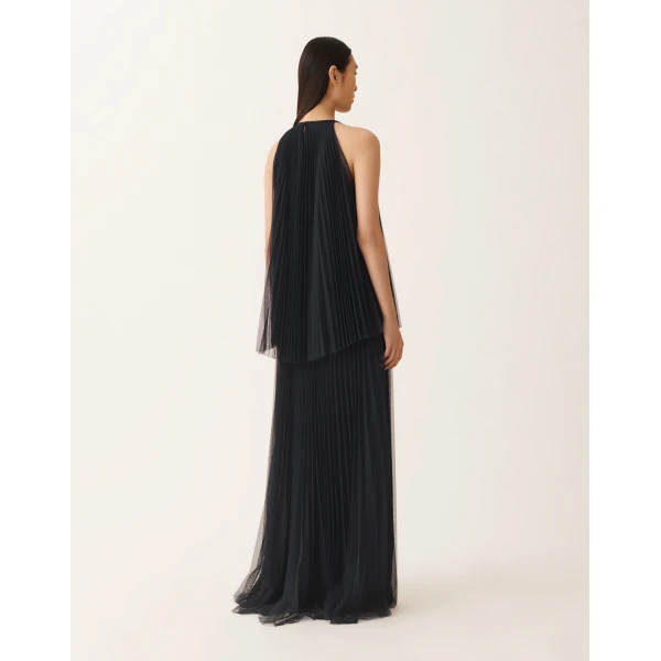 Fabiana Filippi Pleated Tulle Dress in Midnight Blue, view 4