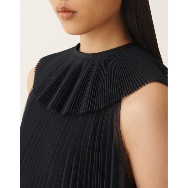 Fabiana Filippi Pleated Tulle Dress in Midnight Blue, view 5