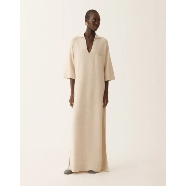 Fabiana Filippi Polo Dress in Wool, Cotton, and Lurex, Butter, view 3