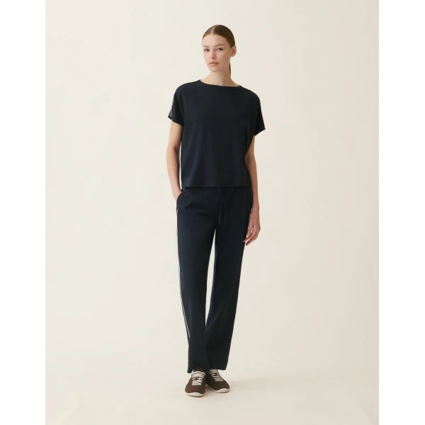 Fabiana Filippi Ribbed Cotton Jersey T-shirt in Midnight Blue Top, view 3