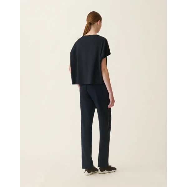 Fabiana Filippi Ribbed Cotton Jersey T-shirt in Midnight Blue Top, view 4