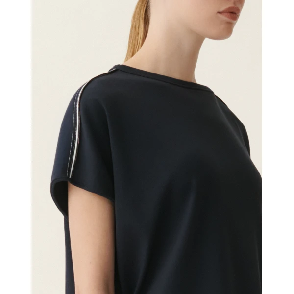 Fabiana Filippi Ribbed Cotton Jersey T-shirt in Midnight Blue Top, view 5