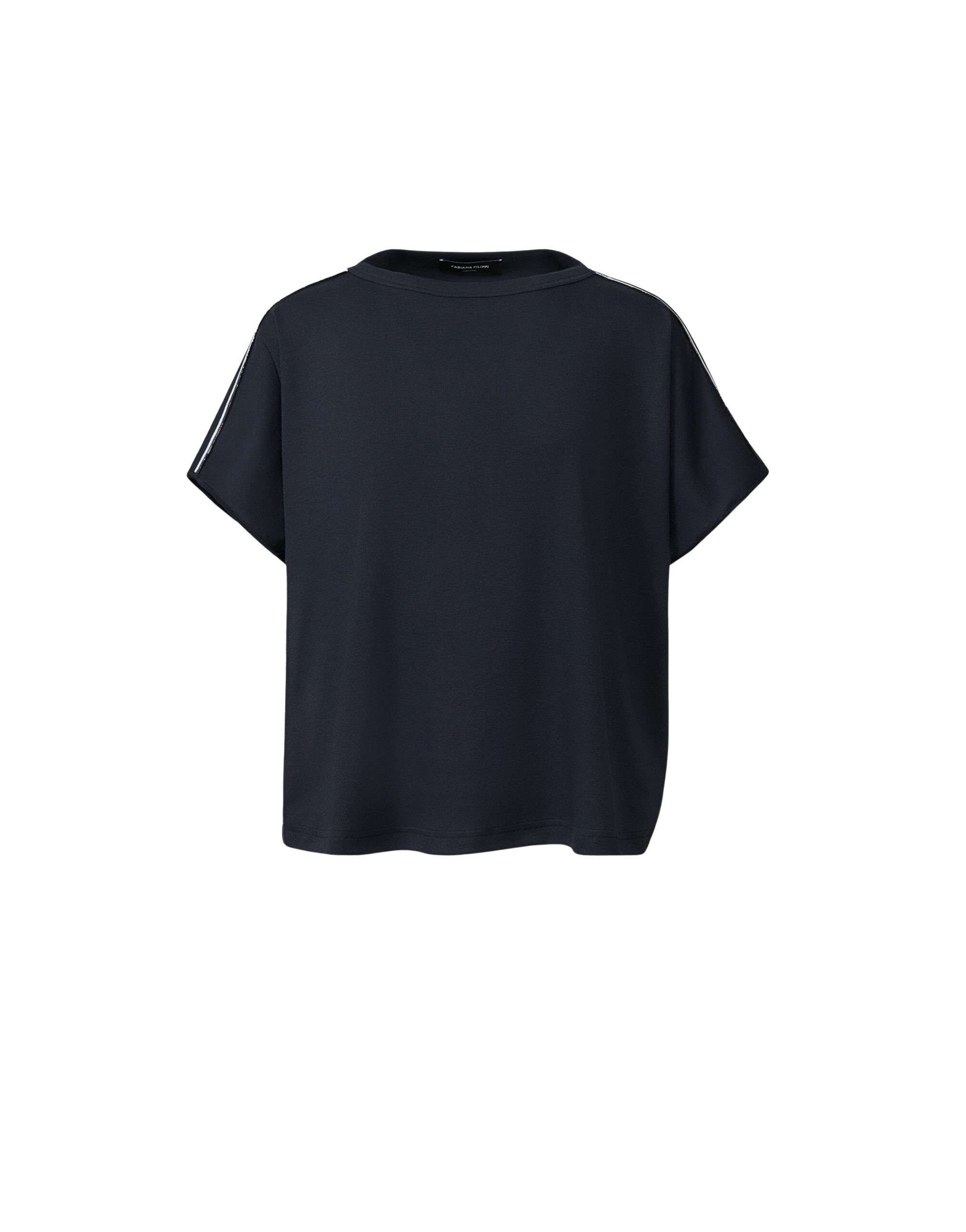 Fabiana Filippi Ribbed Cotton Jersey T-shirt in Midnight Blue Top