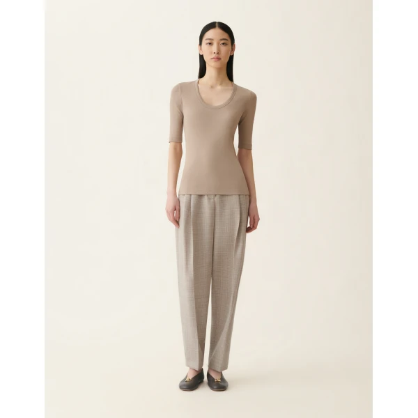 Fabiana Filippi Ribbed Cotton Jersey T-shirt in Mocha Top, view 3