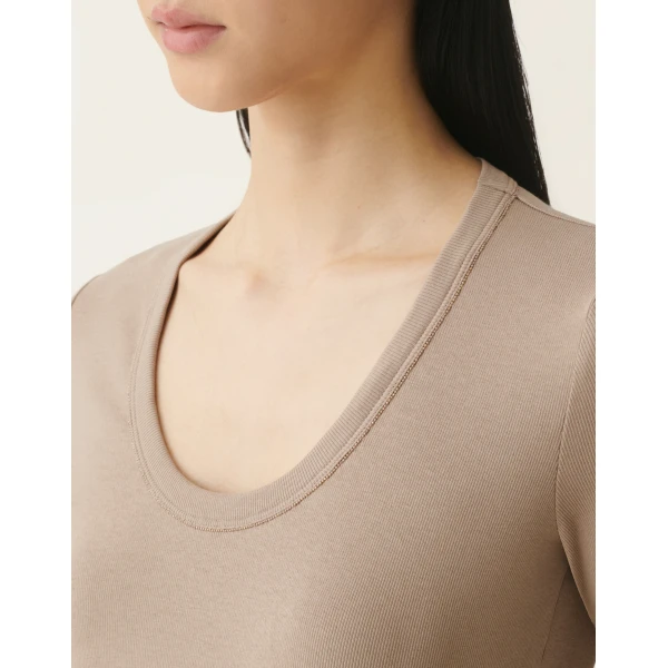 Fabiana Filippi Ribbed Cotton Jersey T-shirt in Mocha Top, view 5
