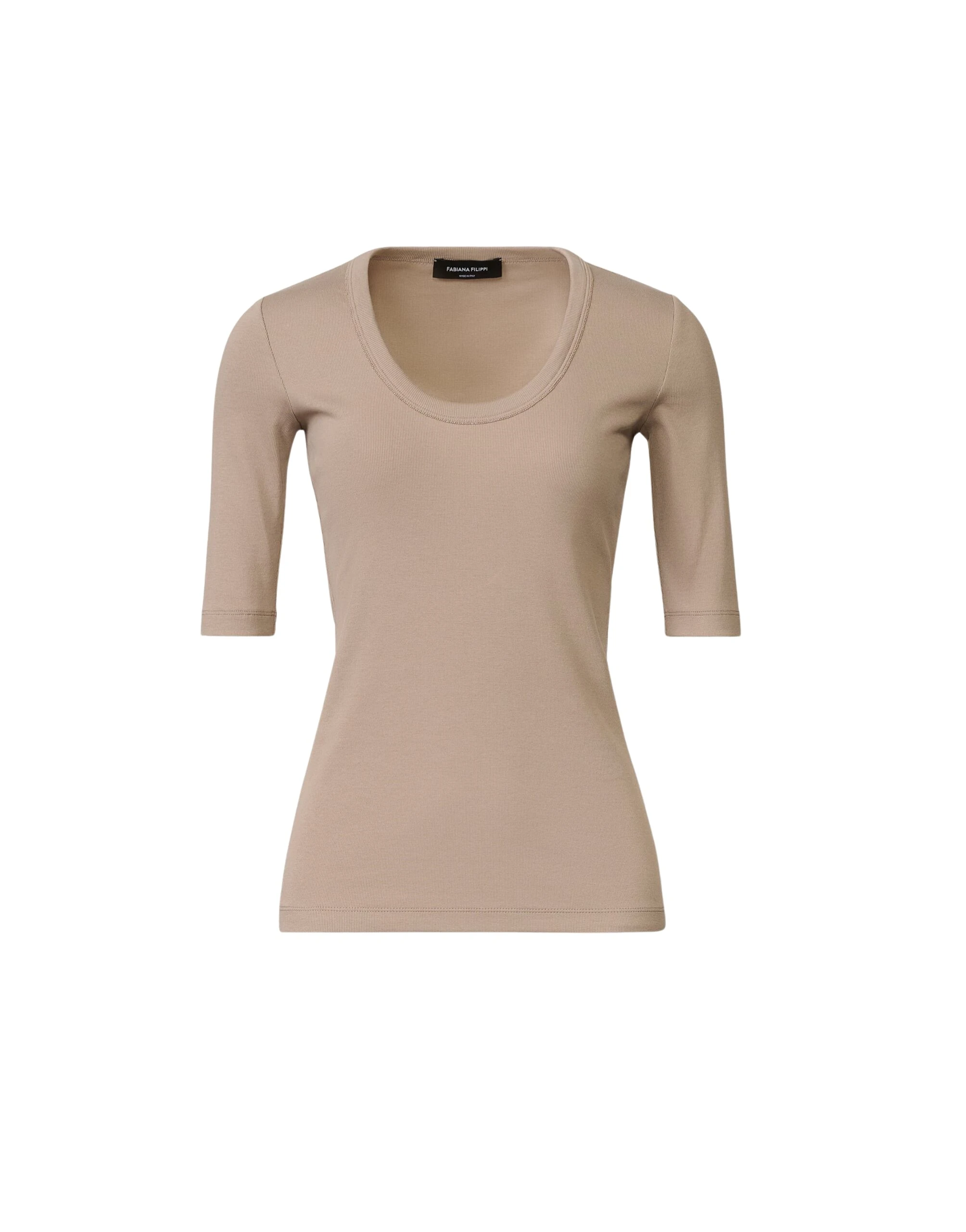Fabiana Filippi Ribbed Cotton Jersey T-shirt in Mocha Top