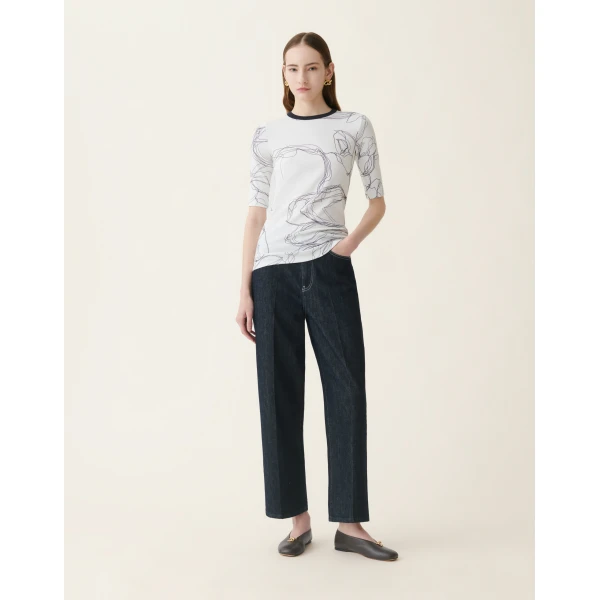 Fabiana Filippi Ribbed Cotton Jersey T-shirt in White Top, view 3