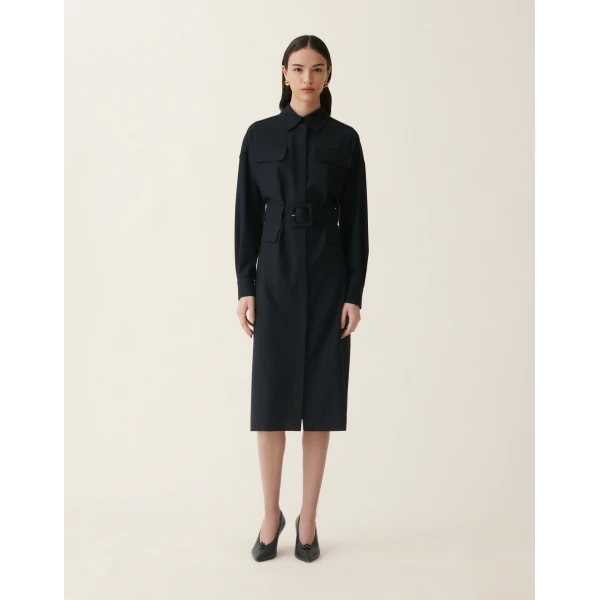 Fabiana Filippi Sahariana Dress in Cool Wool, Midnight Blue, view 3