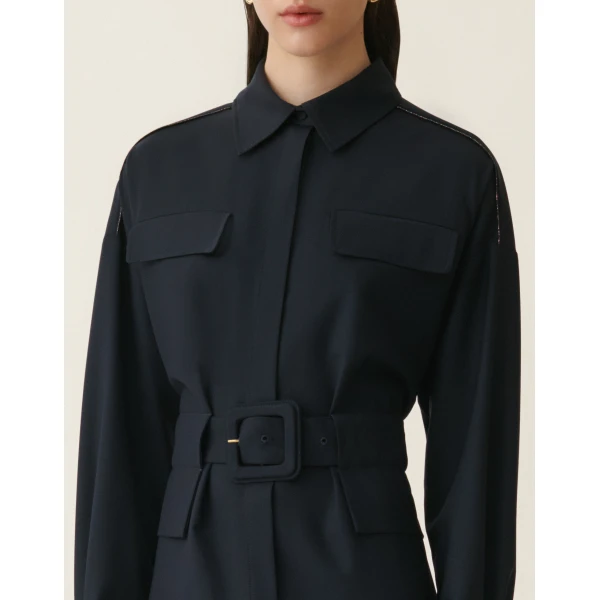 Fabiana Filippi Sahariana Dress in Cool Wool, Midnight Blue, view 5