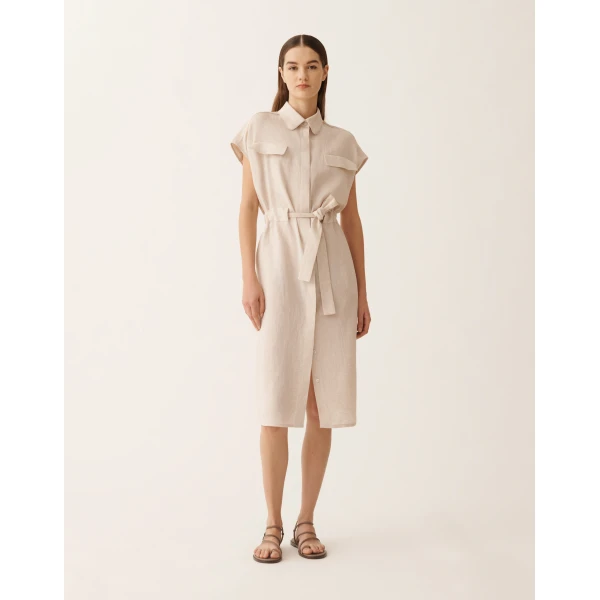 Fabiana Filippi Sahariana Dress in Natural Linen Canvas, view 3