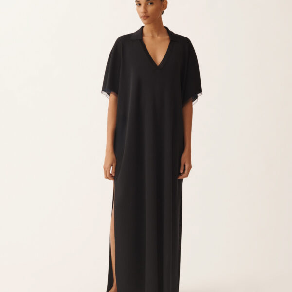 Fabiana Filippi Shimmering Viscose Kaftan in Midnight Blue, view 3