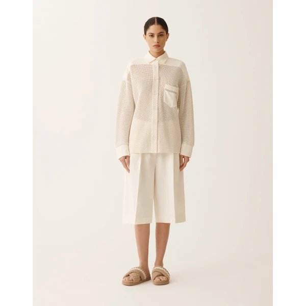 Fabiana Filippi Shirt in Organic Cotton with Lustrous Viscose, Butter, view 3