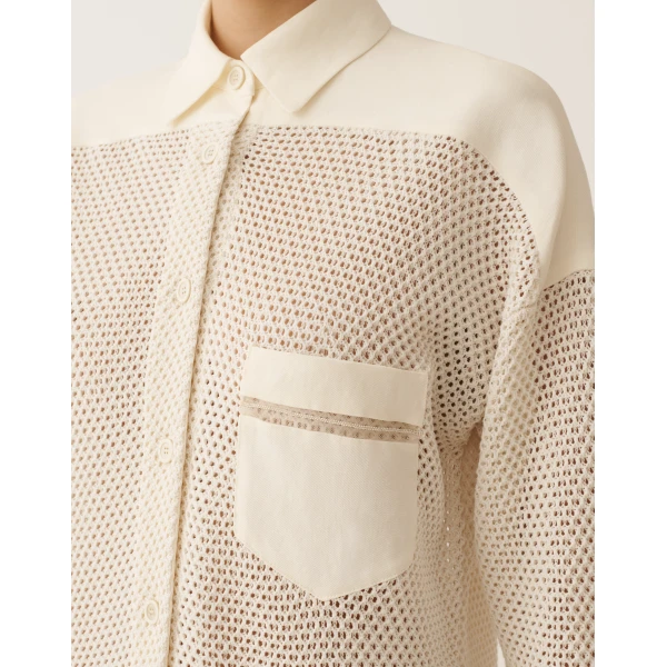 Fabiana Filippi Shirt in Organic Cotton with Lustrous Viscose, Butter, view 5