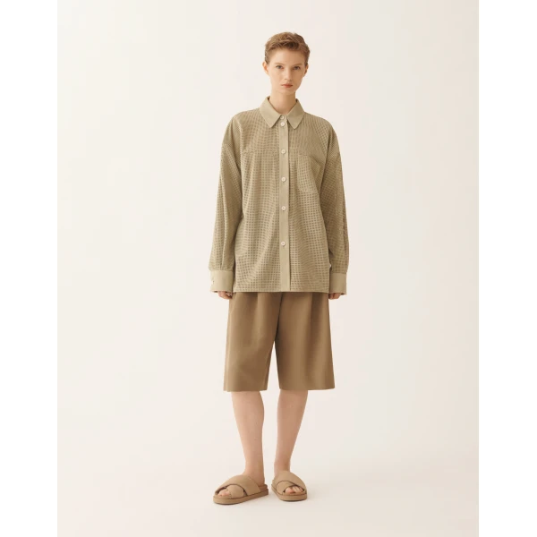 Fabiana Filippi Shirt in Perforated Suede, Khaki, view 3