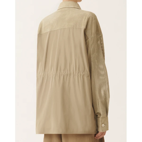 Fabiana Filippi Shirt in Perforated Suede, Khaki, view 5