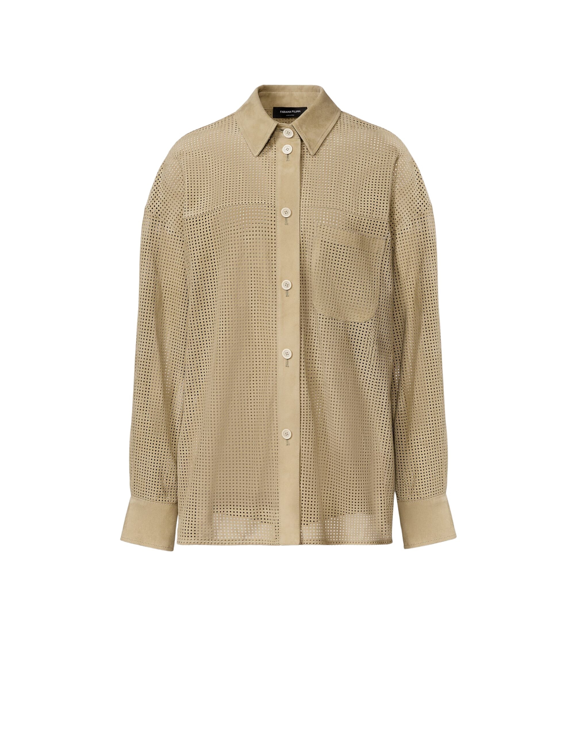 Fabiana Filippi Shirt in Perforated Suede, Khaki