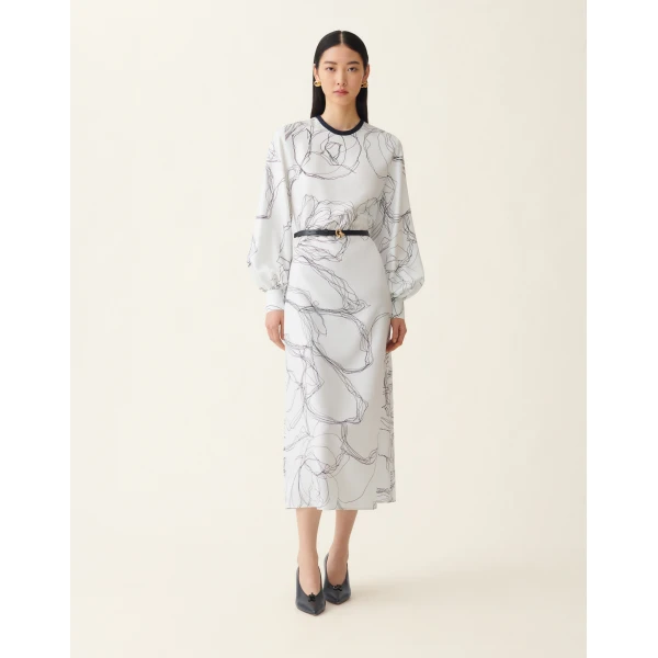 Fabiana Filippi Silk Twill Dress in White, view 3