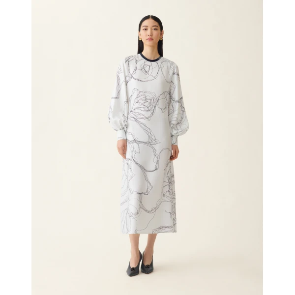 Fabiana Filippi Silk Twill Dress in White, view 5