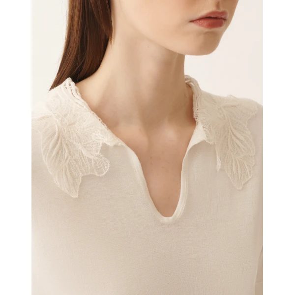 Fabiana Filippi Silk and Cotton Polo in Raffia Knit, view 5