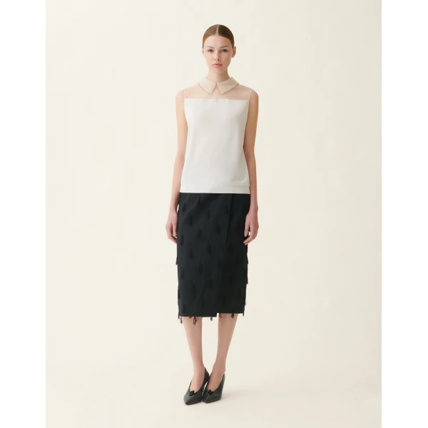 Fabiana Filippi Sleeveless Cashmere and Silk Sweater in Raffia, view 3