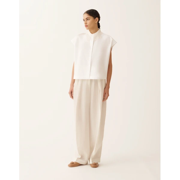 Fabiana Filippi Sleeveless Shirt in Optical White Poplin, view 3