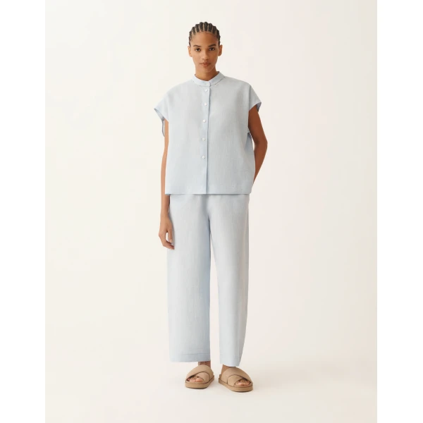 Fabiana Filippi Sleeveless Shirt in Sky-Blue Linen Fabric, Sky Blue, view 3