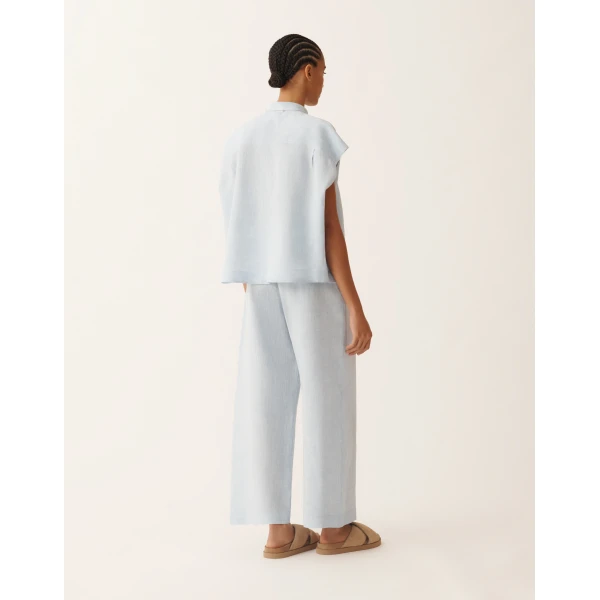 Fabiana Filippi Sleeveless Shirt in Sky-Blue Linen Fabric, Sky Blue, view 4