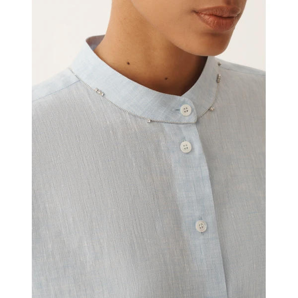 Fabiana Filippi Sleeveless Shirt in Sky-Blue Linen Fabric, Sky Blue, view 5