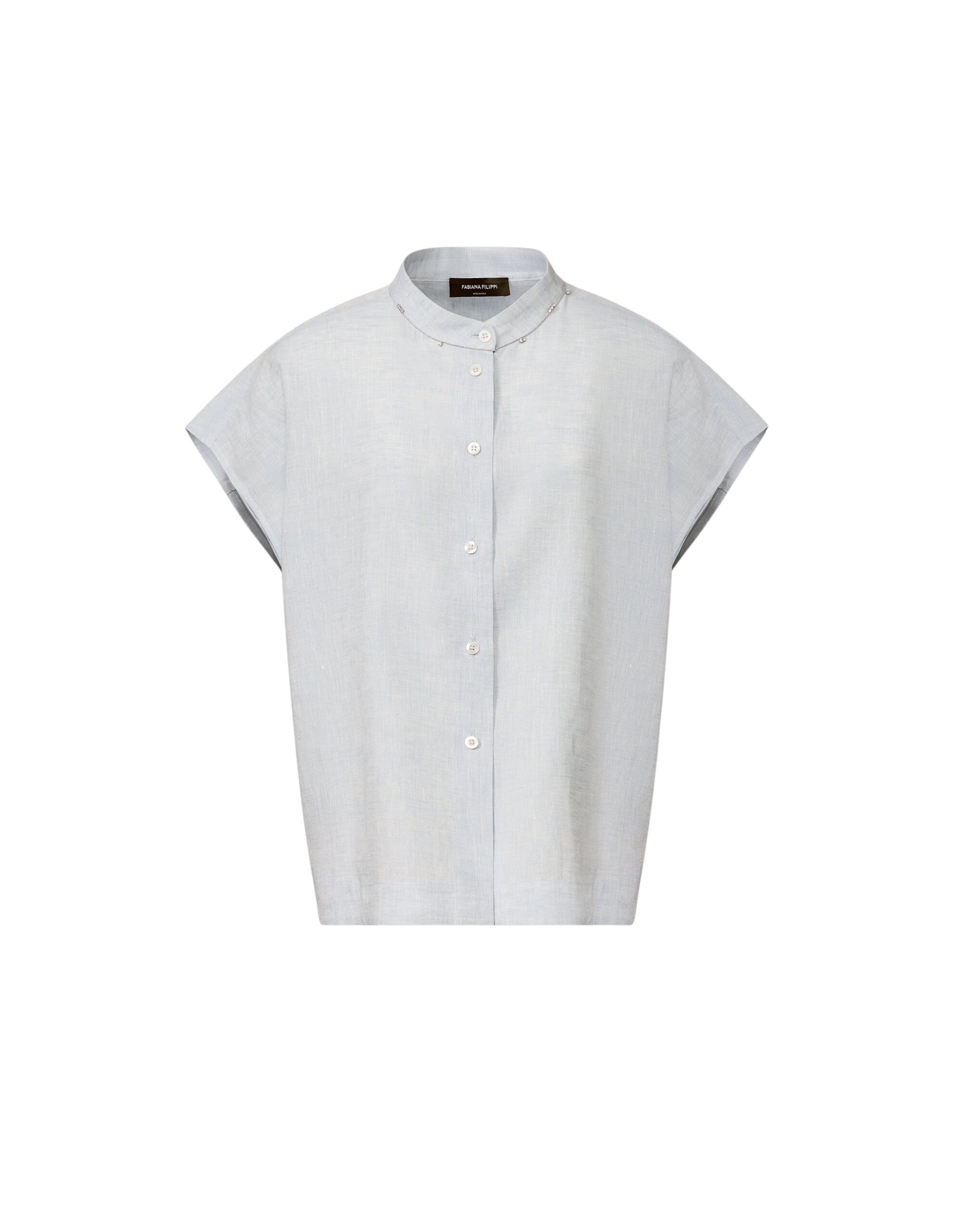 Fabiana Filippi Sleeveless Shirt in Sky-Blue Linen Fabric, Sky Blue