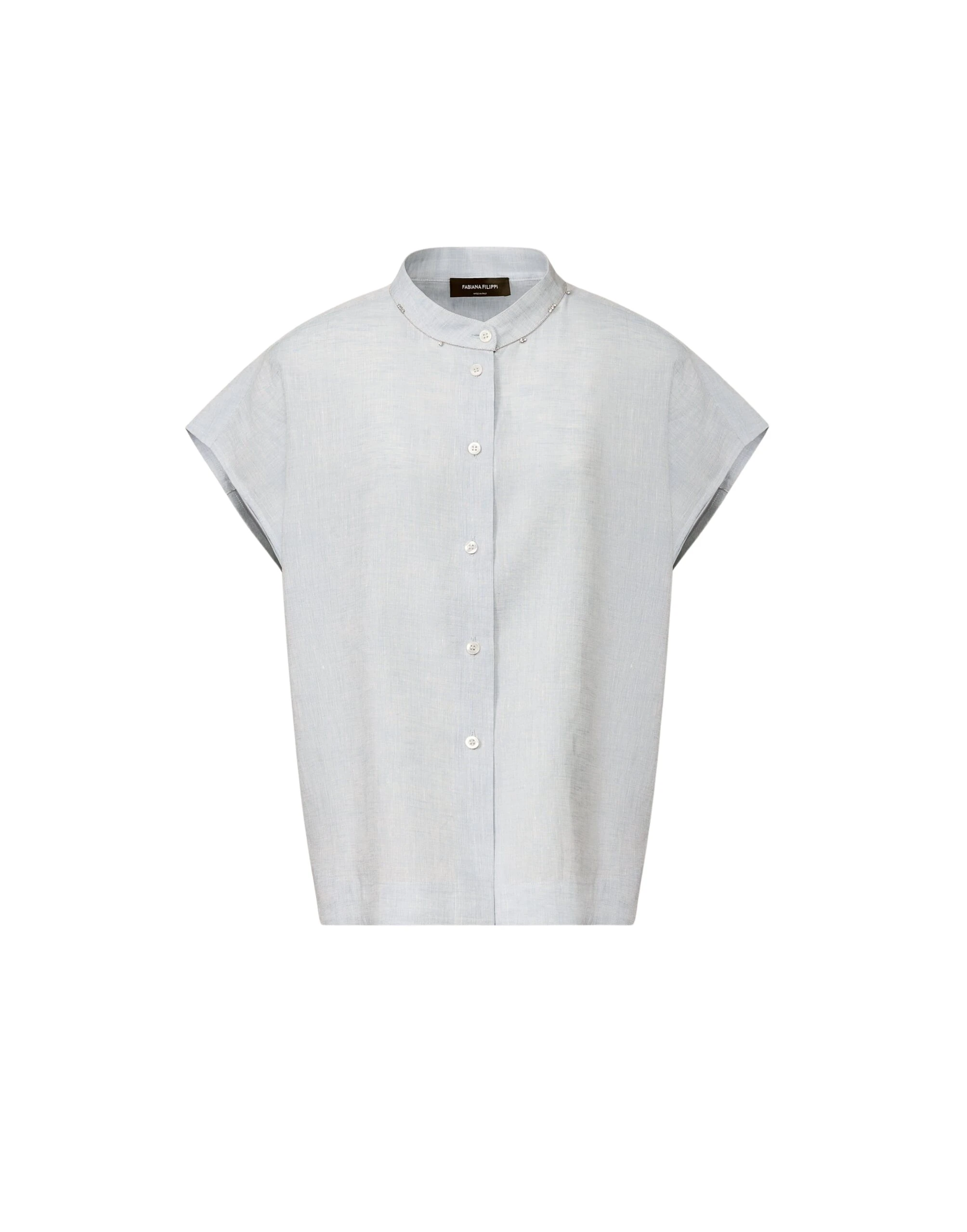 Fabiana Filippi Sleeveless Shirt in Sky-Blue Linen Fabric, Sky Blue