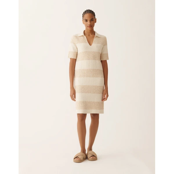 Fabiana Filippi Striped Cotton Tweed Dress with Sequins in Butter, view 3