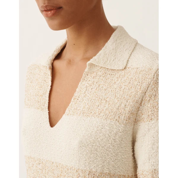 Fabiana Filippi Striped Cotton Tweed Dress with Sequins in Butter, view 5