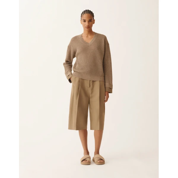 Fabiana Filippi Sweater in Organic Cotton with Lustrous Viscose, Mud, view 3