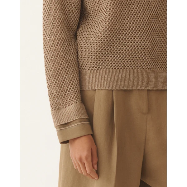 Fabiana Filippi Sweater in Organic Cotton with Lustrous Viscose, Mud, view 5