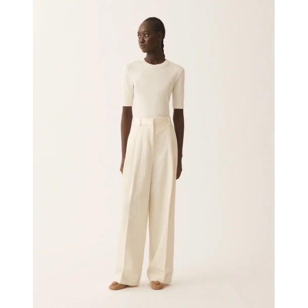 Fabiana Filippi Tailored Pants in Drop Fil Coupé, Butter, view 3