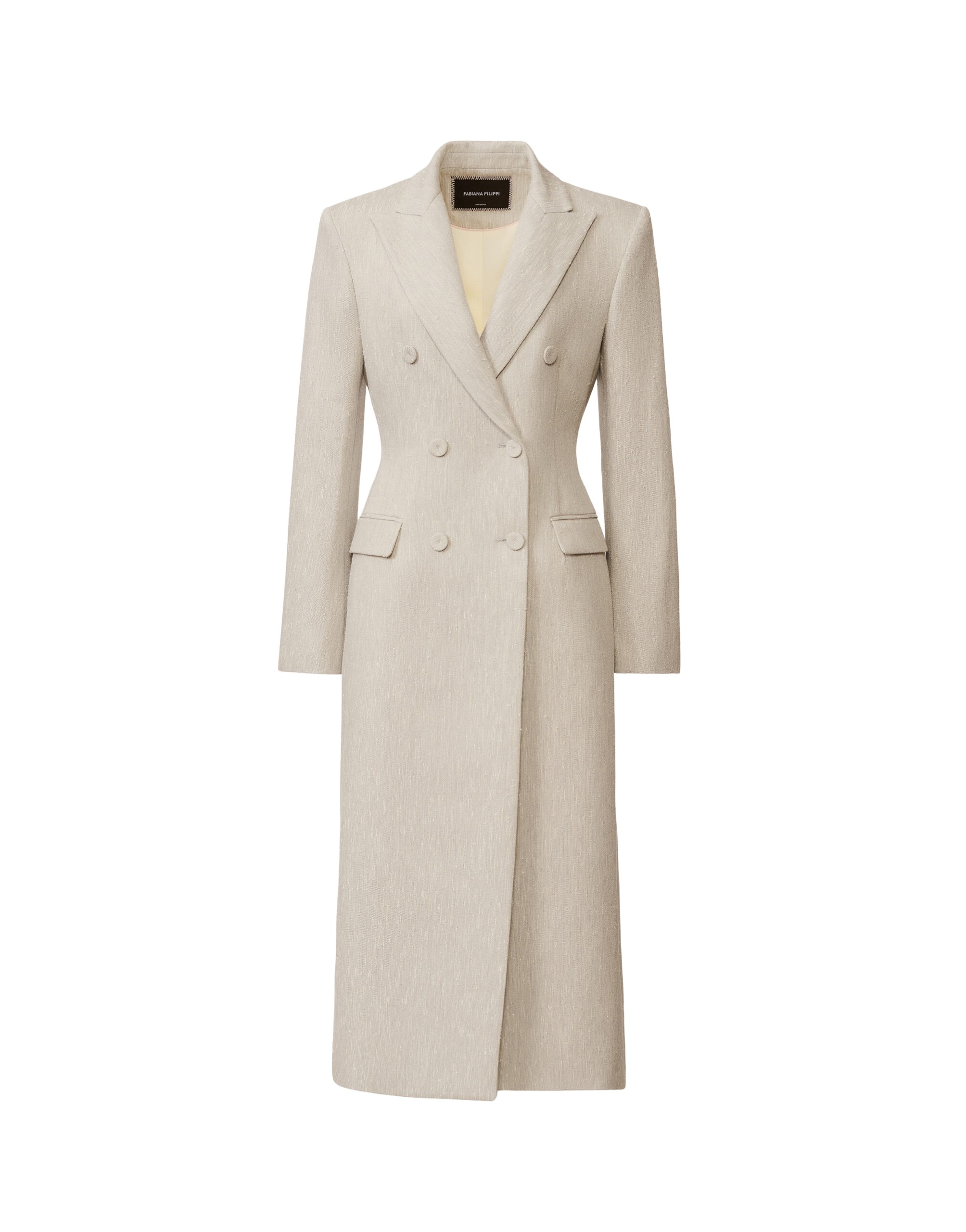 Fabiana Filippi Tailored Redingote in Ice Fil Coupé Drop Pattern Coat