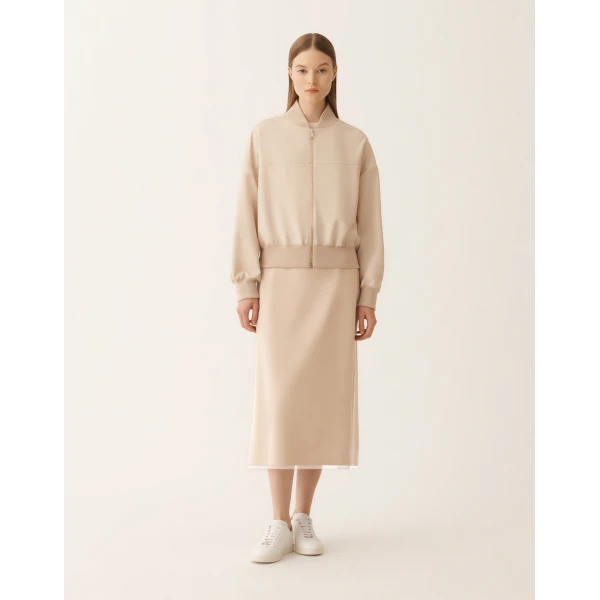 Fabiana Filippi Techno Tailoring Bomber Jacket in Nude, view 3