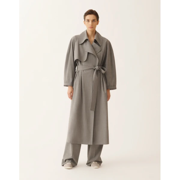 Fabiana Filippi Trench Coat in Lightweight Bi-Stretch Wool, Rock Mélange, view 3