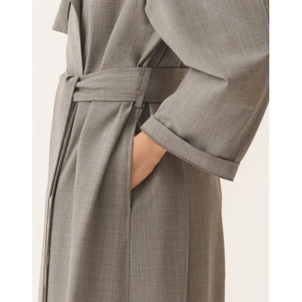 Fabiana Filippi Trench Coat in Lightweight Bi-Stretch Wool, Rock Mélange, view 5