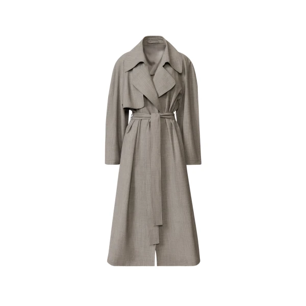 Fabiana Filippi Trench Coat in Lightweight Bi-Stretch Wool, Rock Mélange