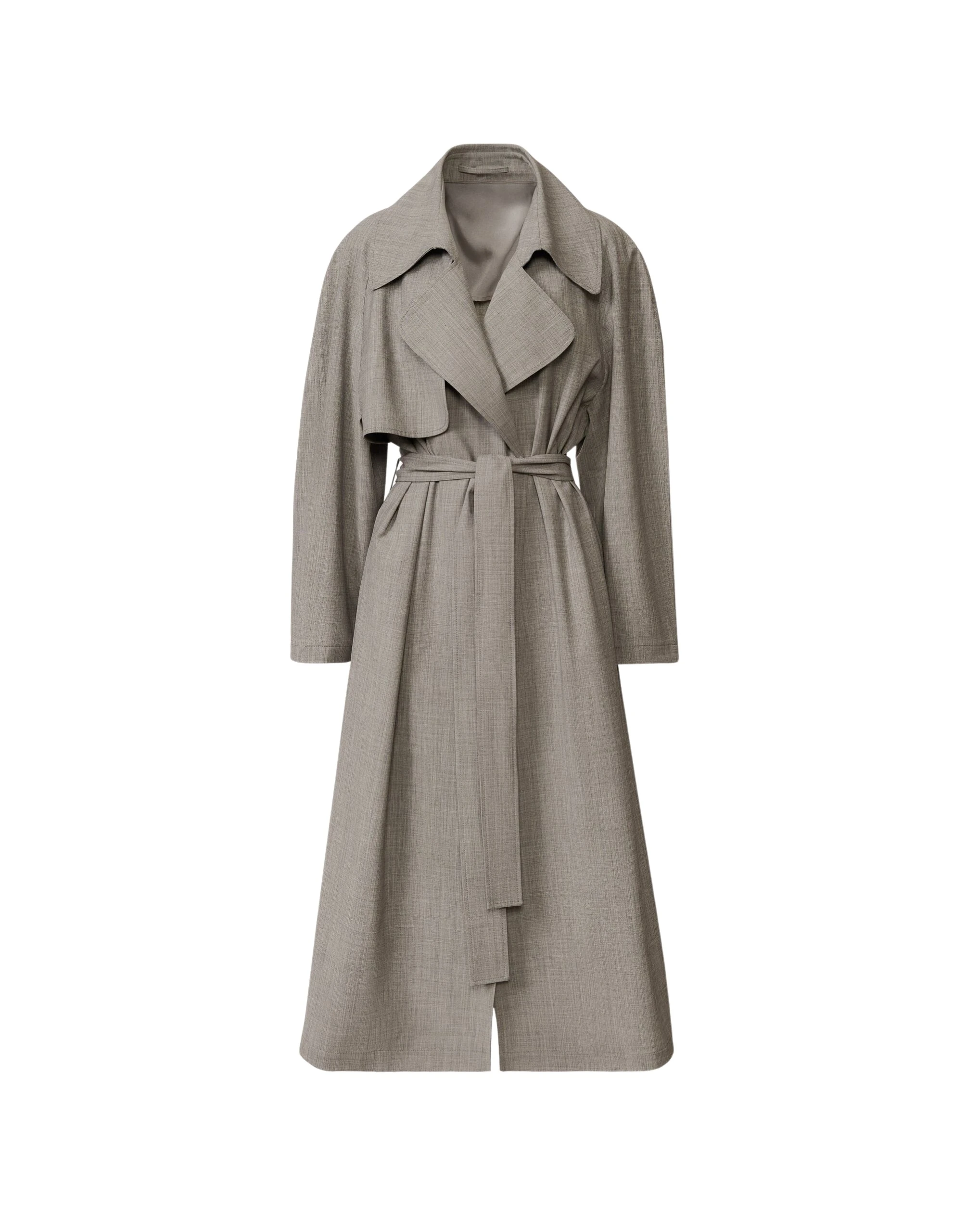 Trench Coat in Lightweight Bi-Stretch Wool, Rock Mélange