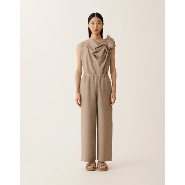 Fabiana Filippi Trevi Pants in Taupe Linen Canvas, Dove Grey, view 3