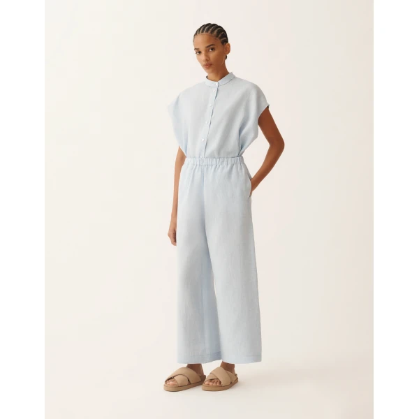Fabiana Filippi Trevi Trousers in Sky Blue Linen Fabric, view 3