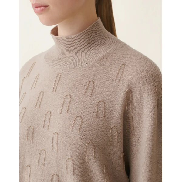 Fabiana Filippi Turtleneck Platinum Sweater in Mocha, view 5