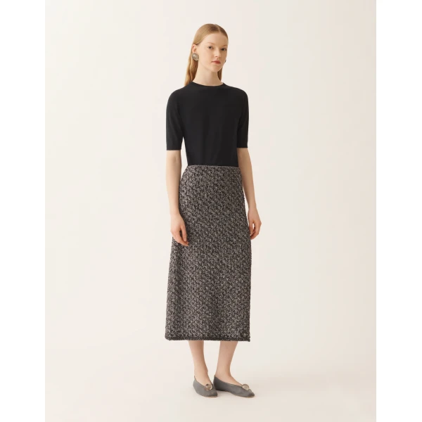 Fabiana Filippi Tweed Skirt with a Denim Effect and Midnight Blue Sequins, view 3