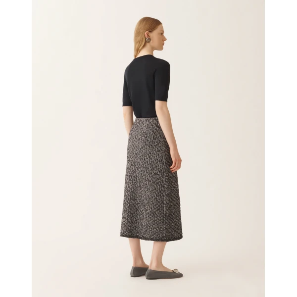 Fabiana Filippi Tweed Skirt with a Denim Effect and Midnight Blue Sequins, view 4