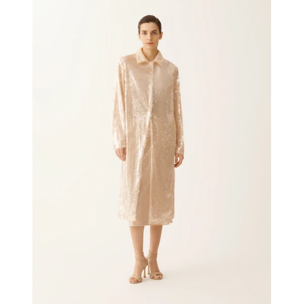 Fabiana Filippi Water-Effect Sequin Coat in Nude, view 3